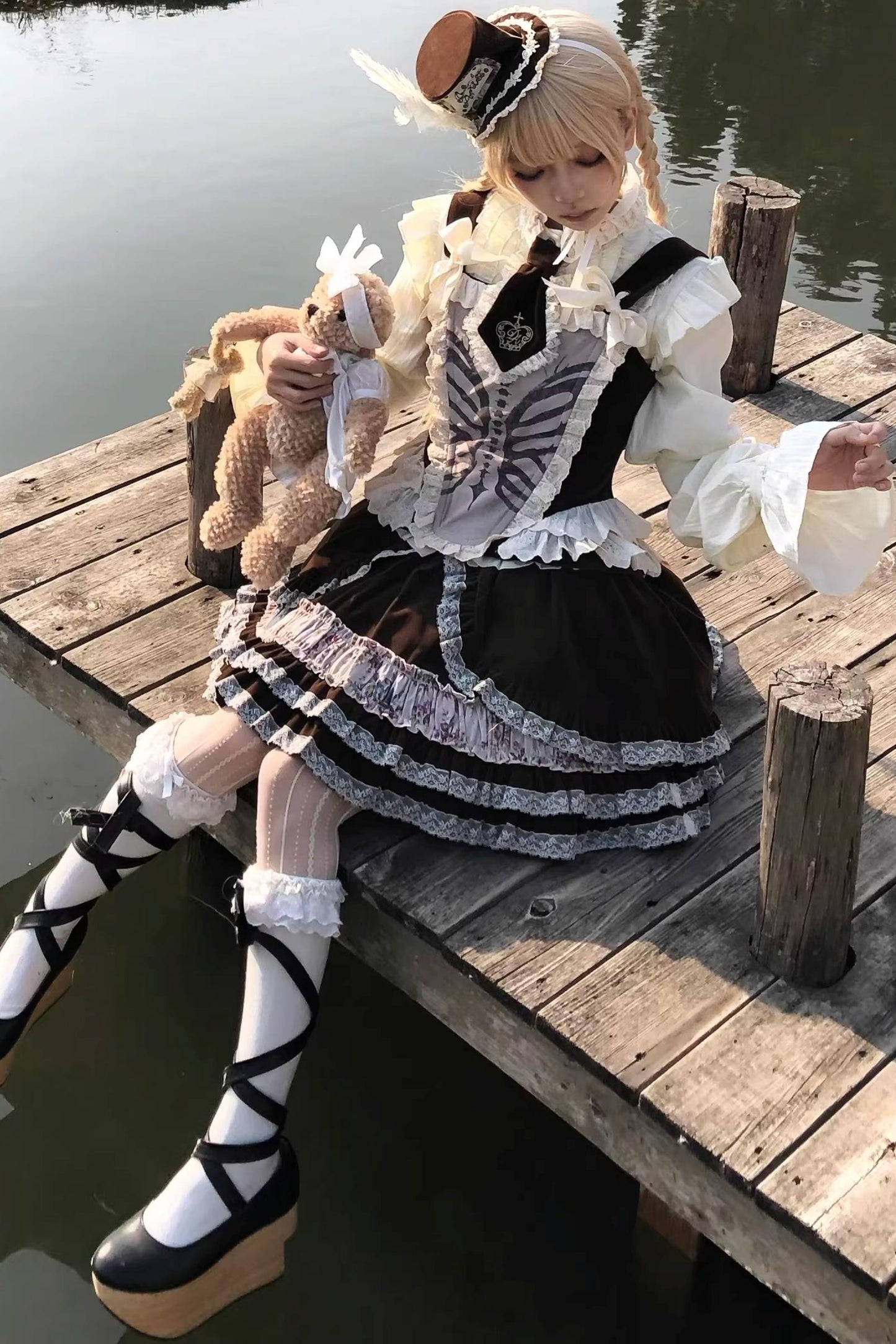 Bone Print Velvet Corset Vest