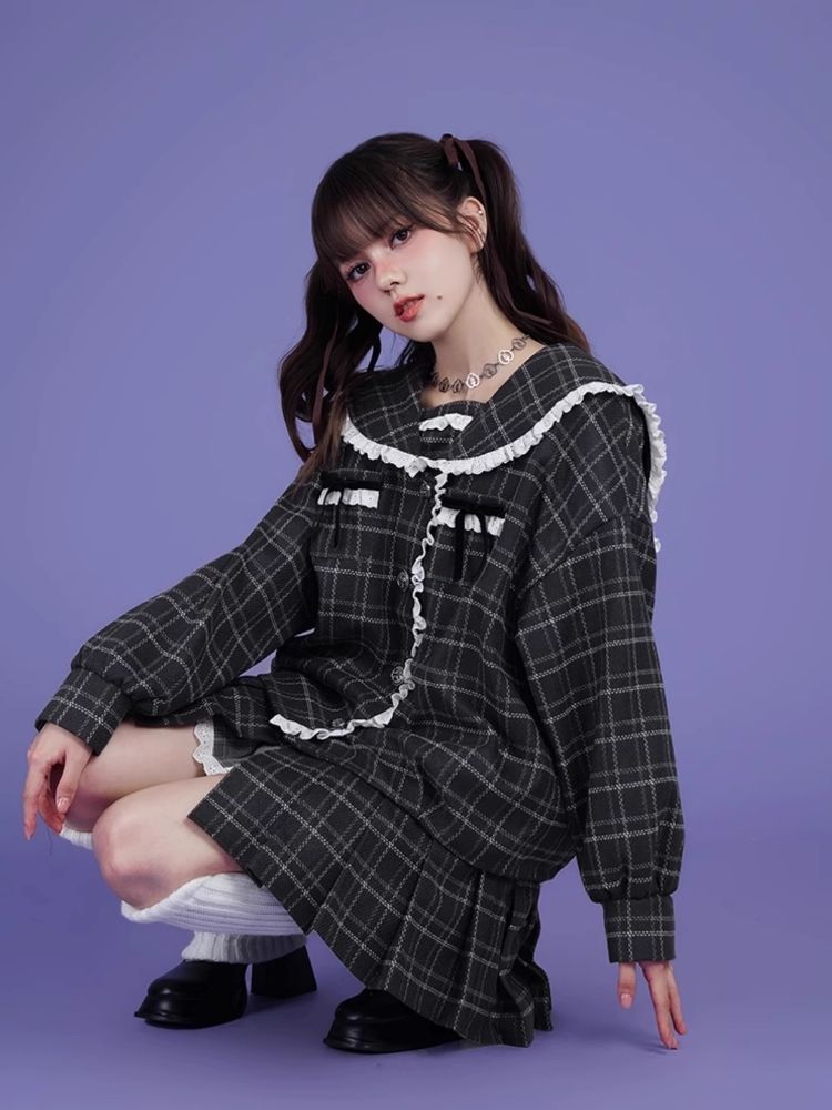 Sailor Collar Fake Two Piece One Piece Jacket