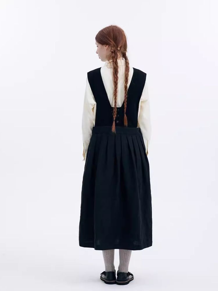 Corduroy Patchwork Linen Sleeveless Dress