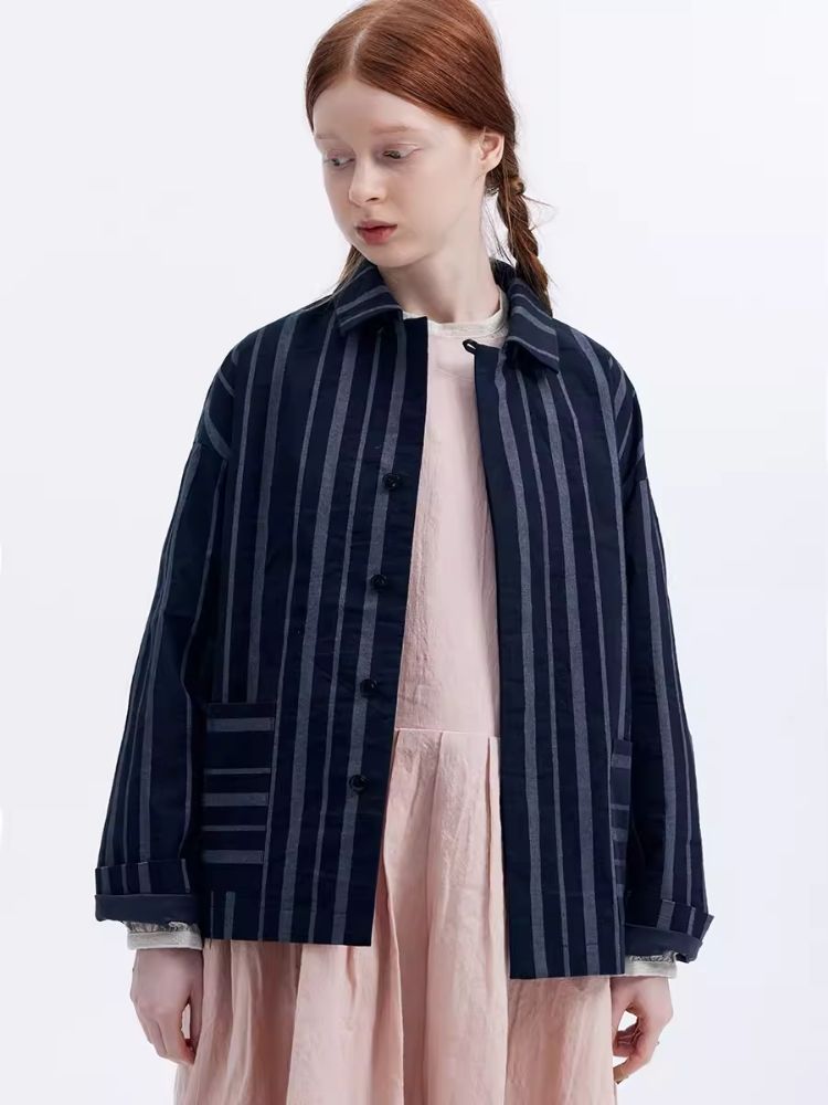 Striped Paper Tip Neck Small Coat Spring Short Top