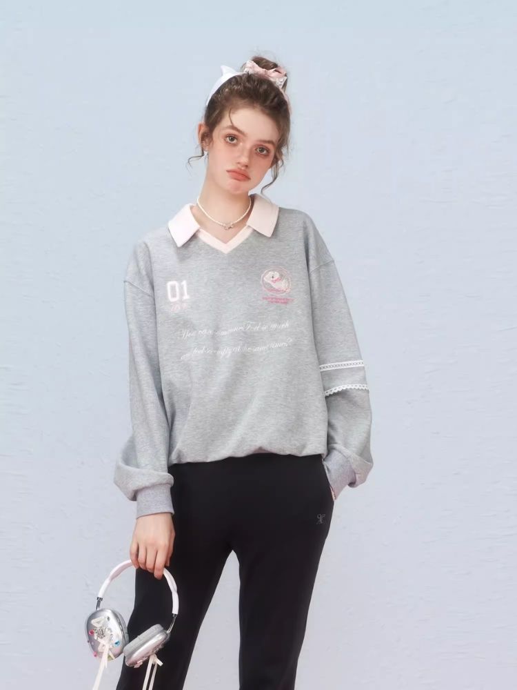 Ballet style embroidered jersey pullover sweater