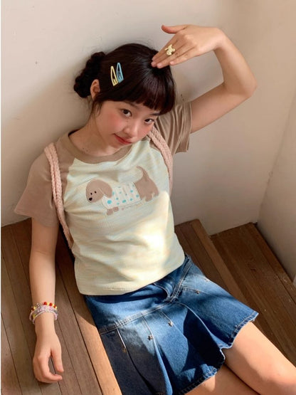 Embroidery Shoulder Sleeve Slim Short Top T-Shirt