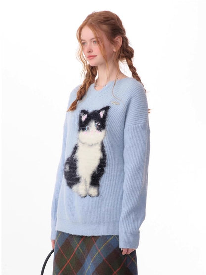 Soft thick thin cute cat sweater