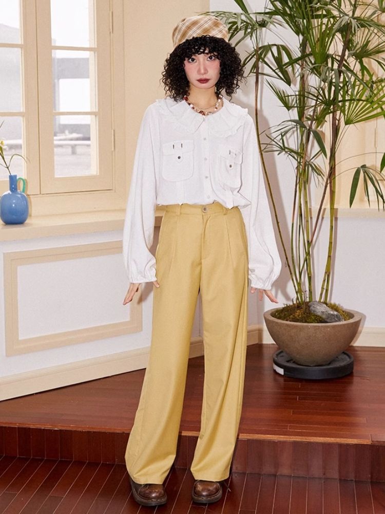 High waisted thin straight long suit pants