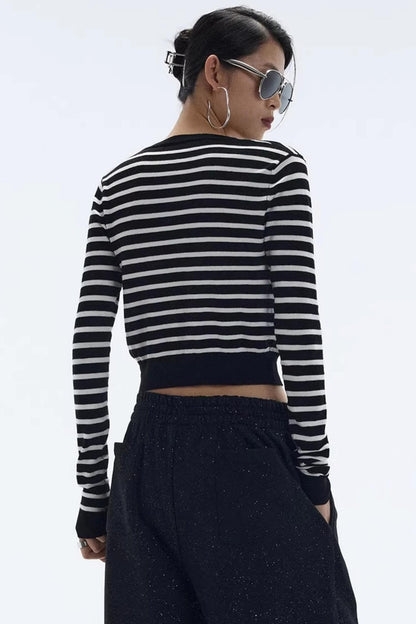 Striped Color-Block Knitted Cardigan