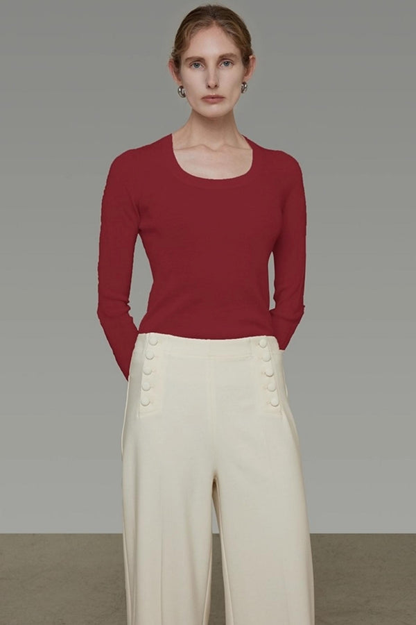 U-Neck Wool Slim Sweater