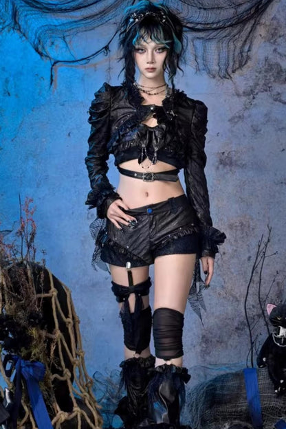 Punk Pleated PU Shorts