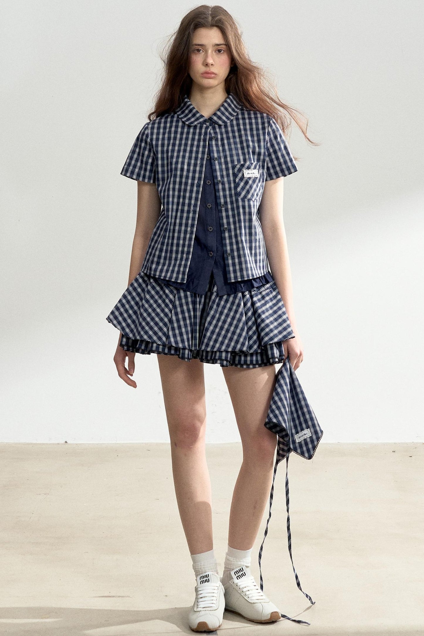 Vintage Blue Check Shirt & Layered Puffy Skirt Set-Up