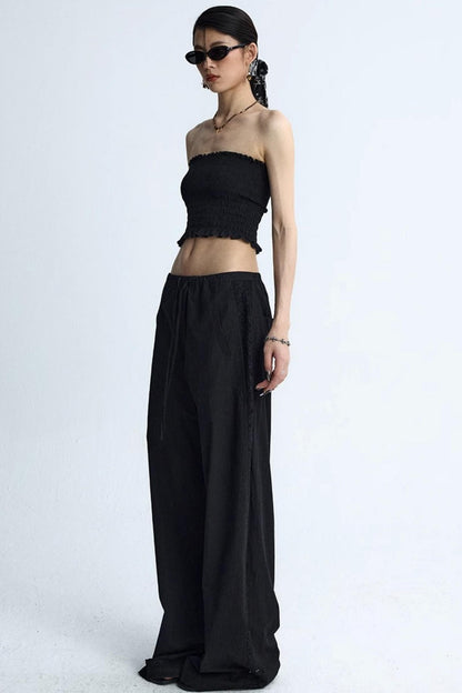 White Elasticated Waist Wide-Leg Trousers