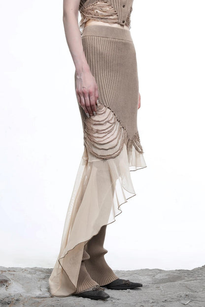 Wasteland Ruffled Patchwork Knit Skirt