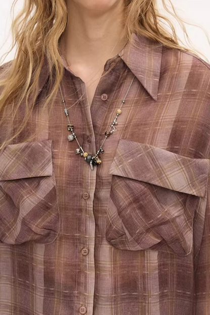 Plaid Lantern Sleeve Blouse