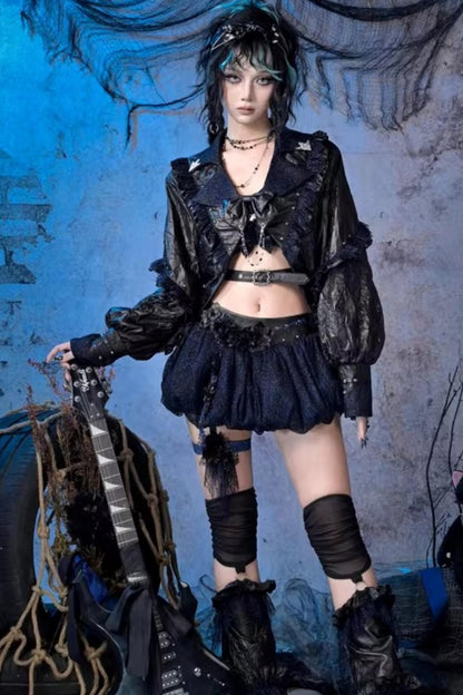 Rock-Set mit glitzernden Spitzenblumen