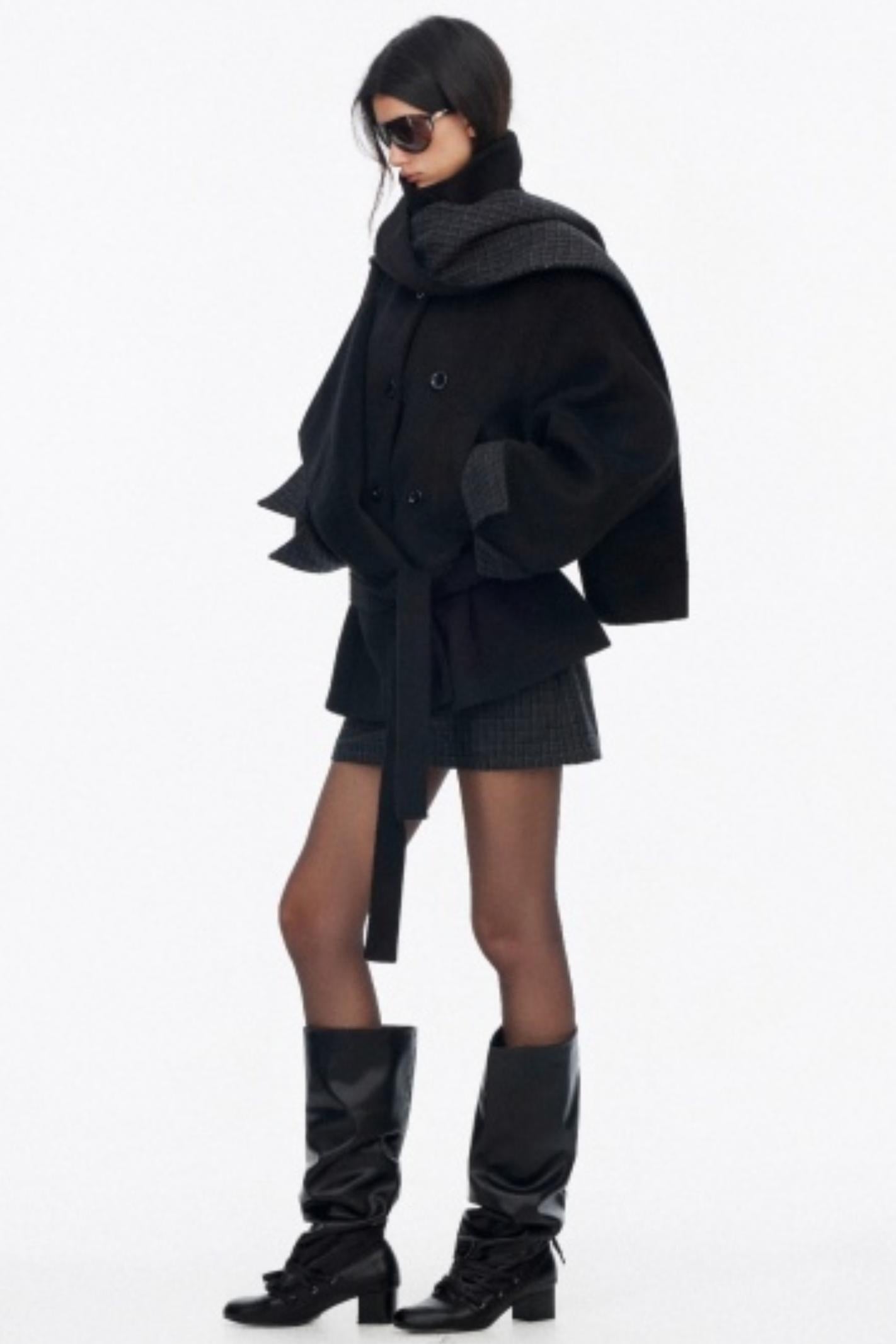 Lapel Asymmetrical Wool Coat Set-Up