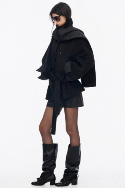 Lapel Asymmetrical Wool Coat Set-Up