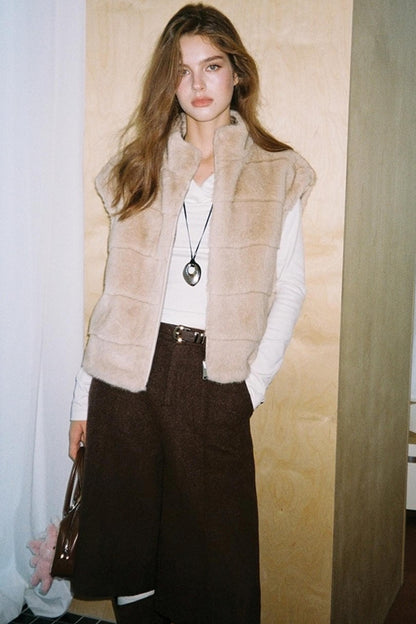 Stand-Up Collar Reversible Fur Vest