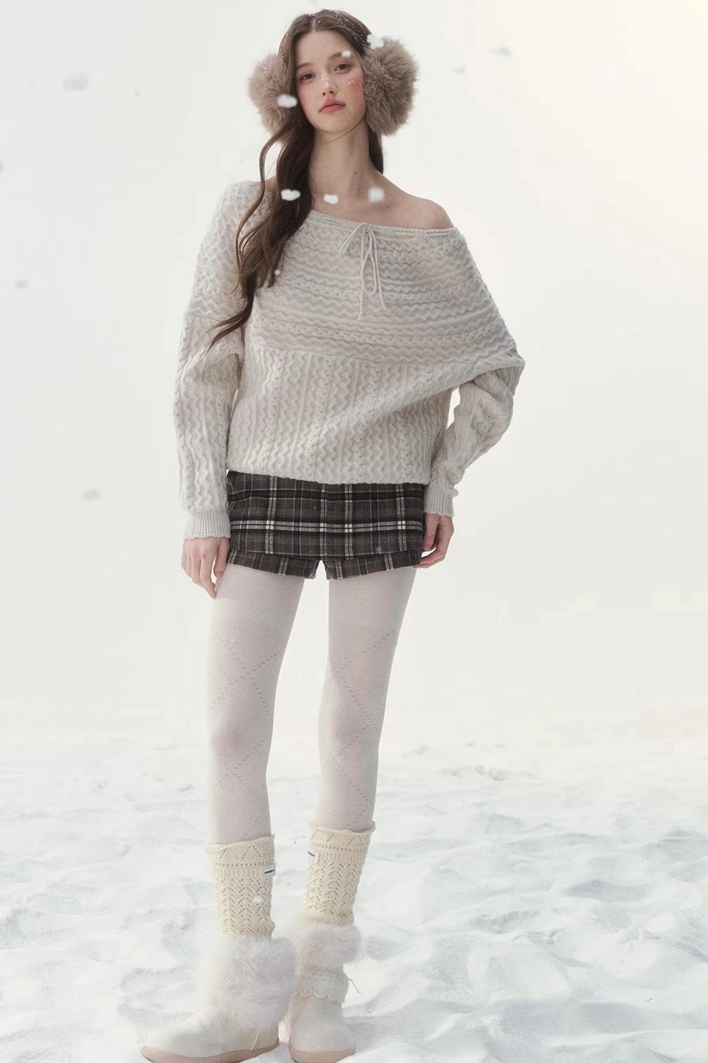 Vintage Off-Shoulder Knit Sweater