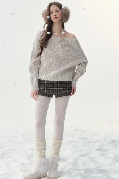Vintage Off-Shoulder Knit Sweater