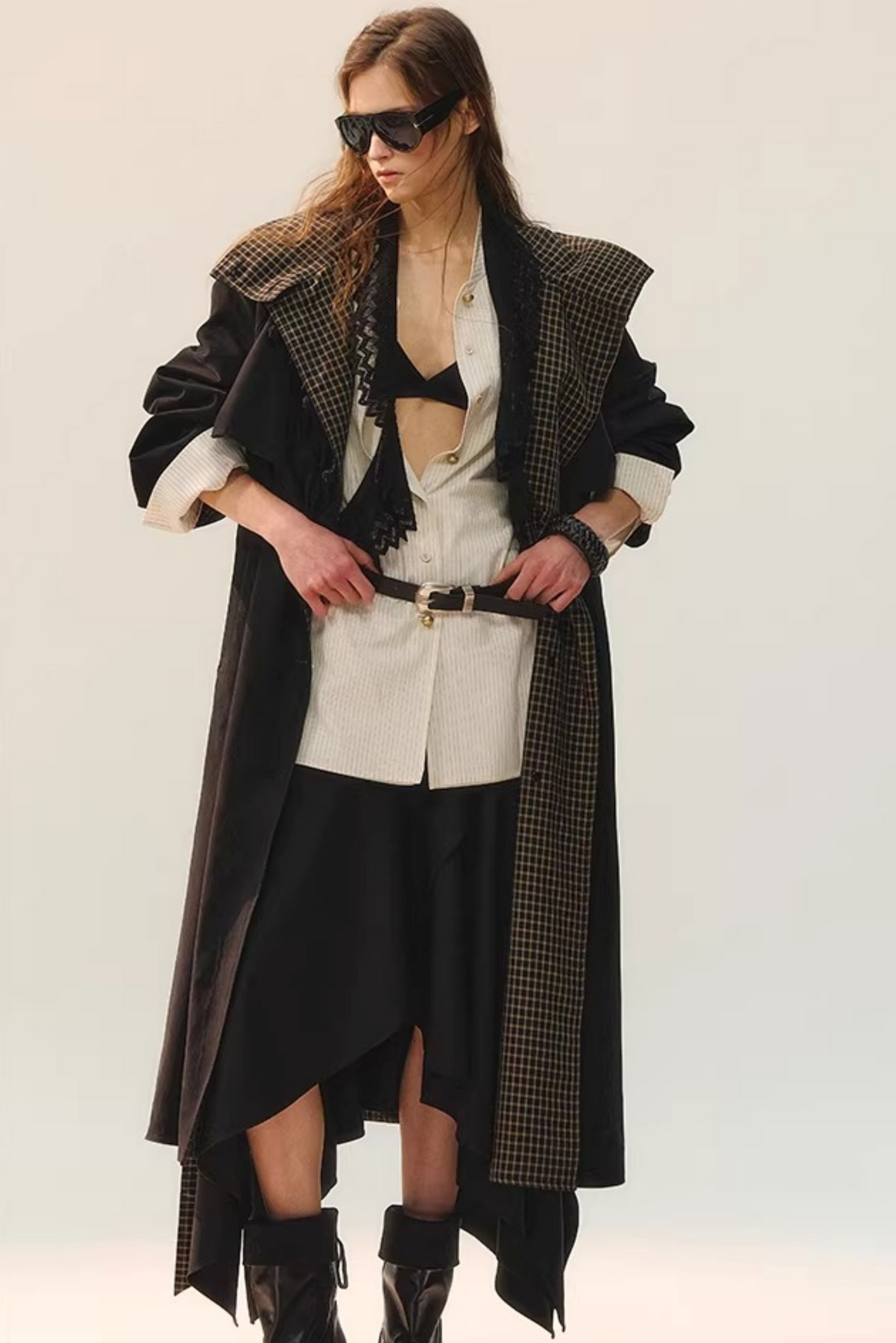 Farbblock-Bluse mit Stehkragen