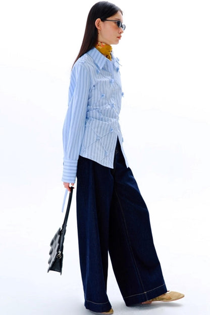 Mandao Flower Vine Striped Diamond Shirt