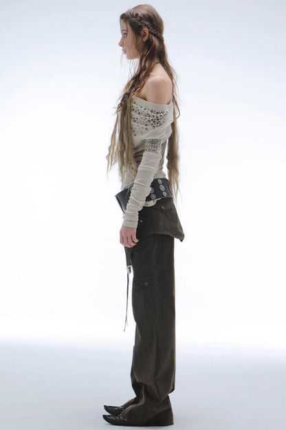 Layered Distressed Straight Cargo Pants