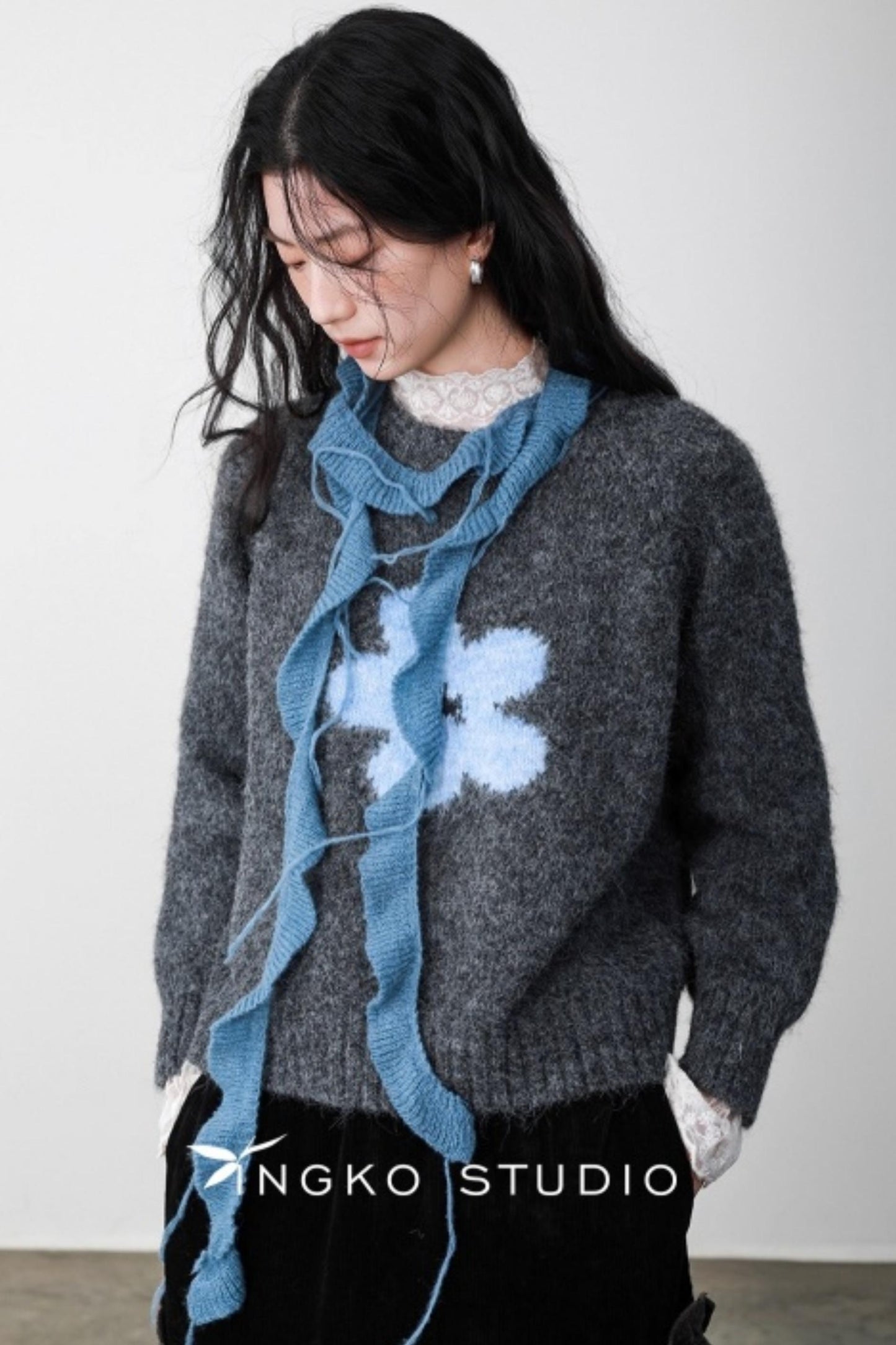 Fog Gray Floral Sweater