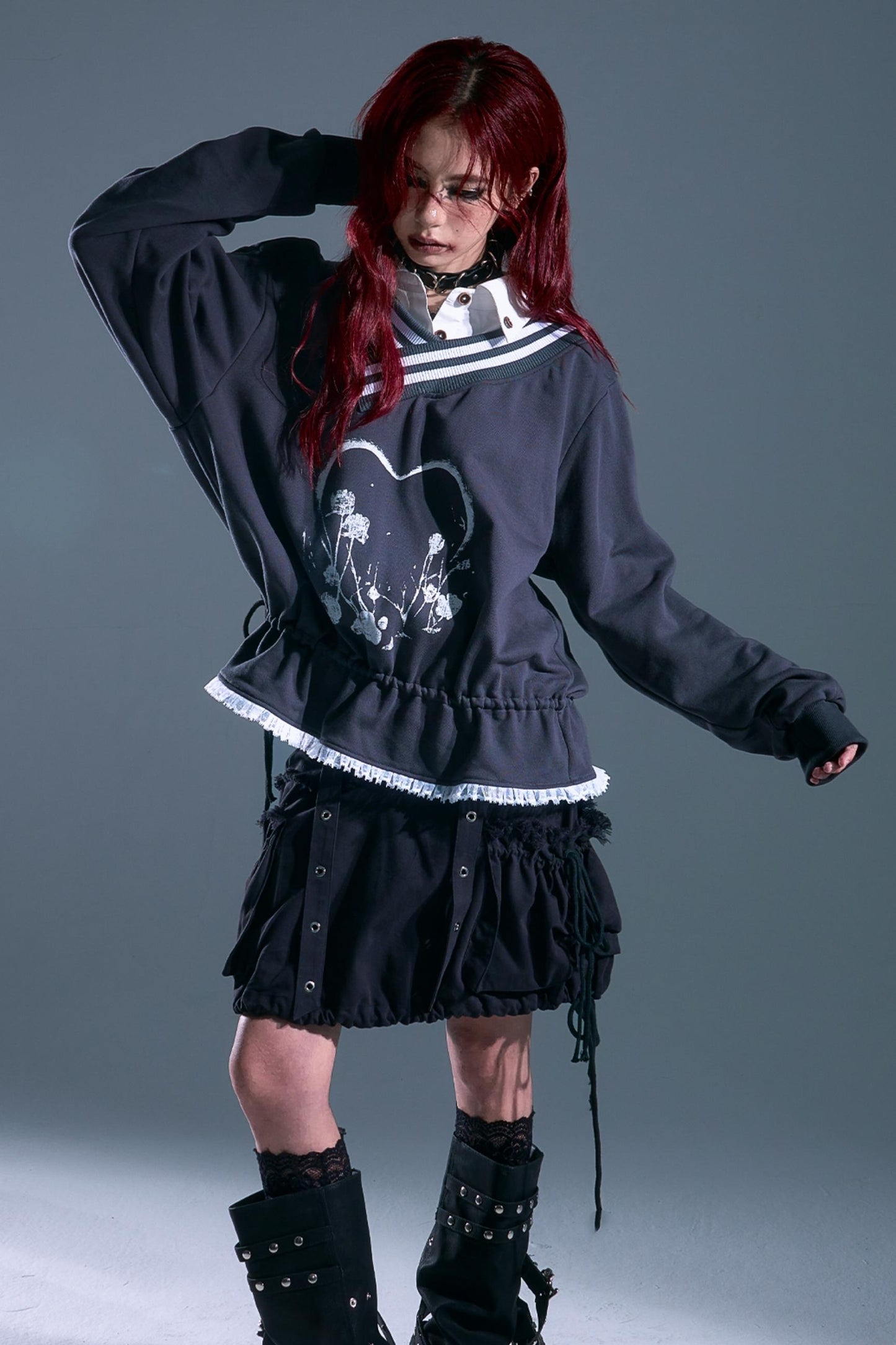 Vintage Punk Asymmetry Lace Sweatshirt