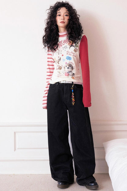 High-Neck Asymmetrical Print T-Shirt