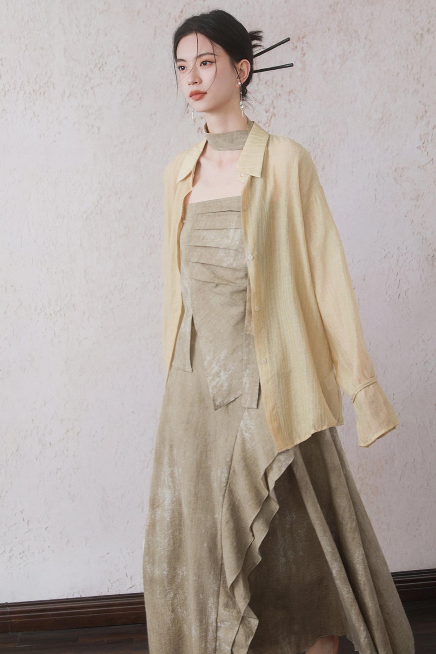 Sun-Protective Yellow Striped Shirt