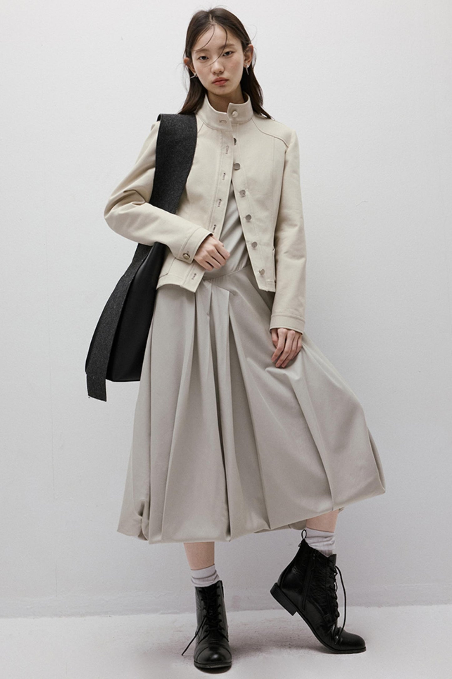 Asymmetrical Bud Gray Bubble Dress