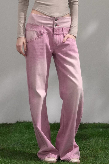 Sweet Pink Wide Waistband Jeans