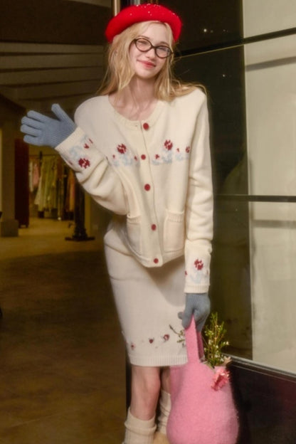 Snow Berry Wool Sweater Skirt Set-Up