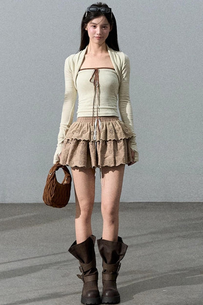 Slim Bandeau Cardigan Two-Piece Set