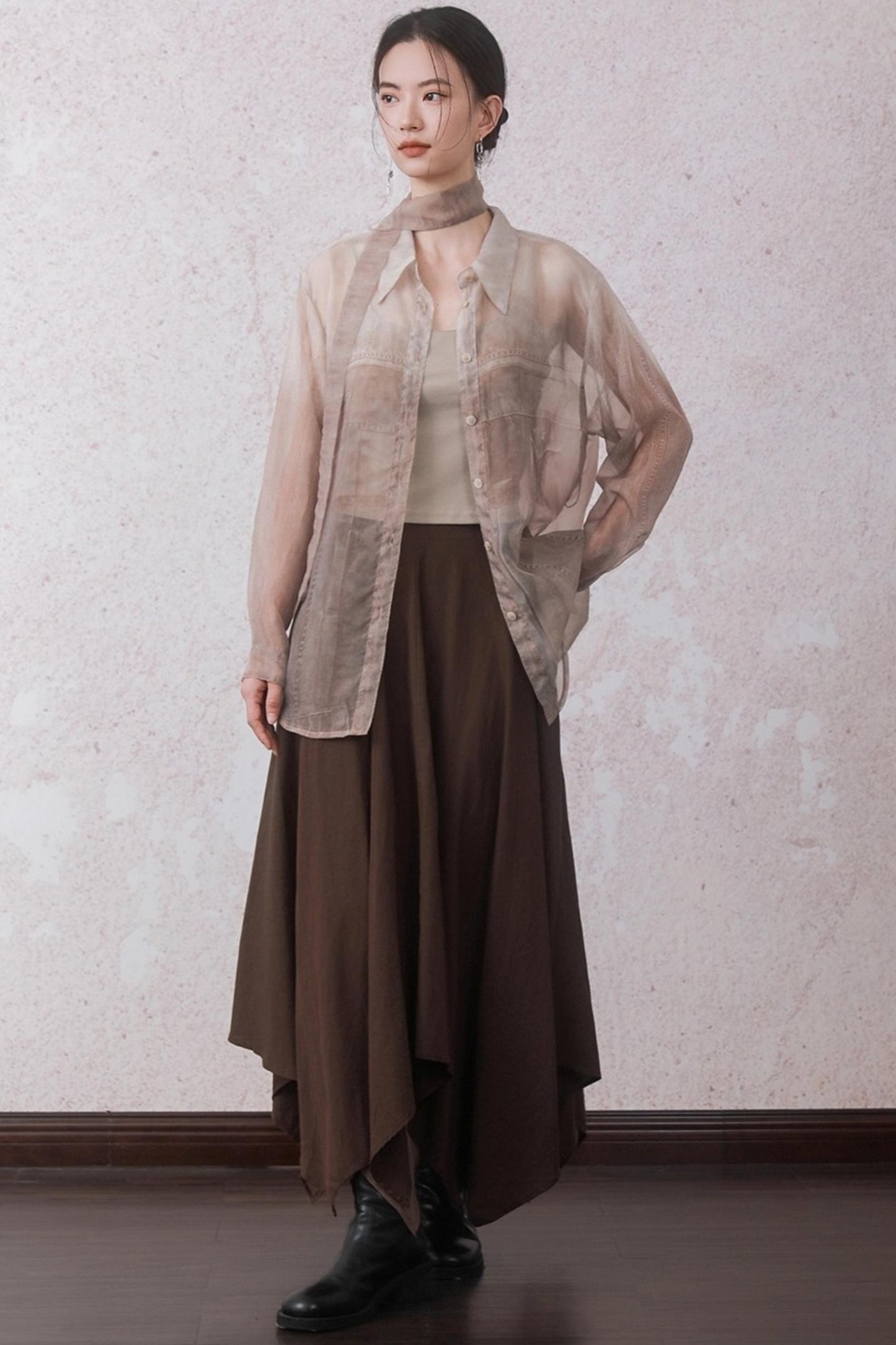 Autumn Apricot Imitation Denim Shirt