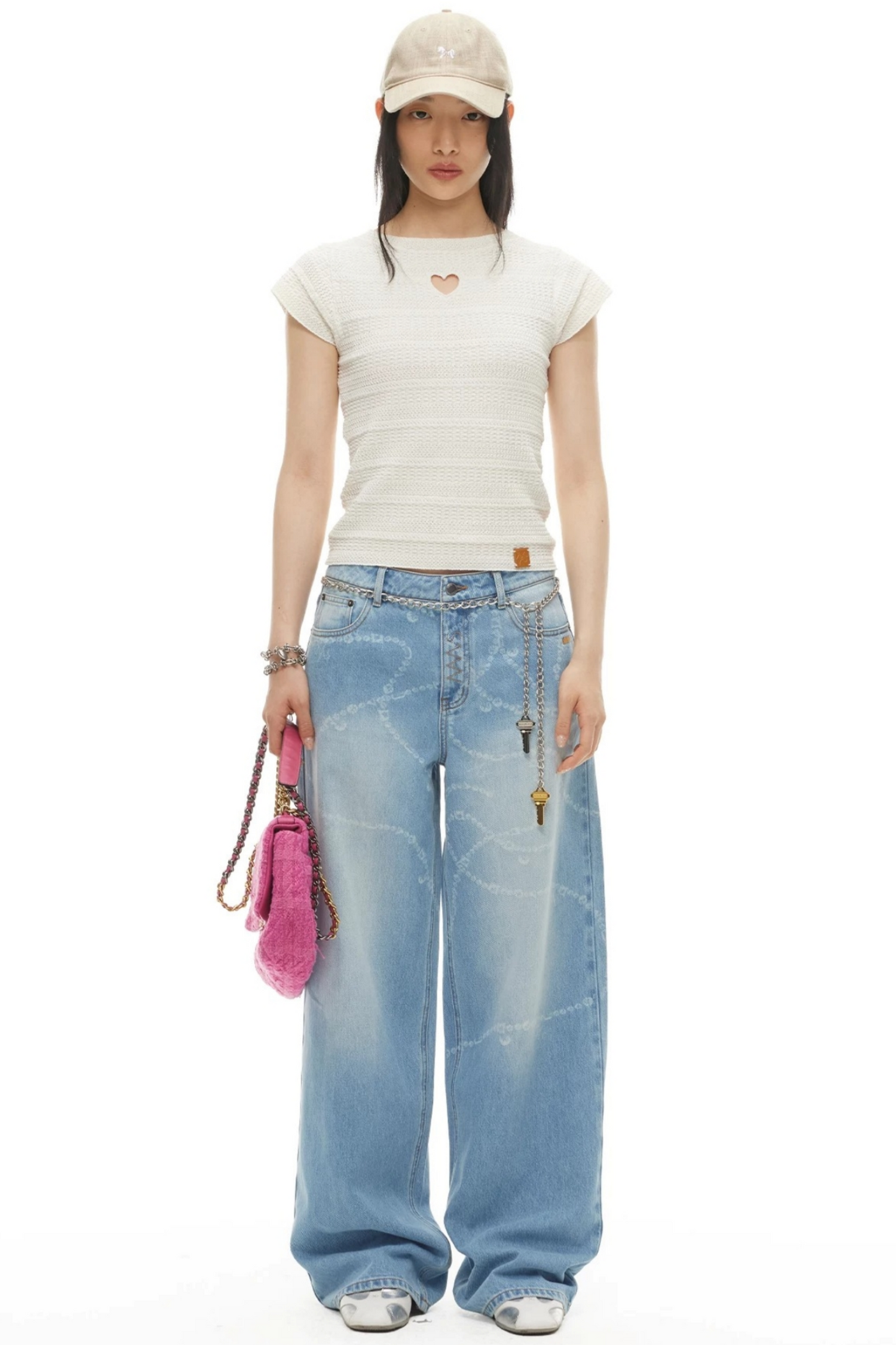 Wide-Leg Diamond Chain Jeans
