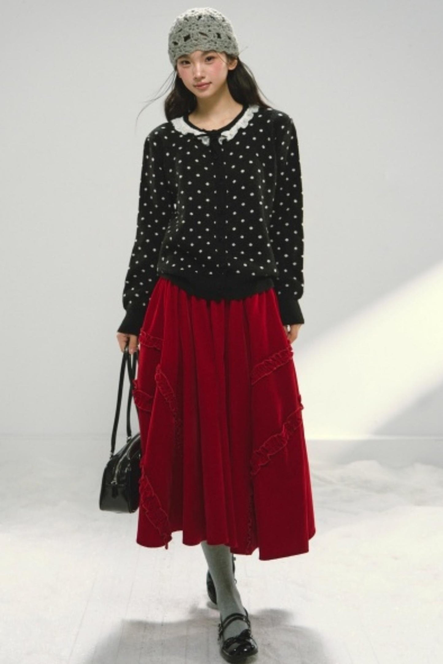 Velvet Ruffled Floral Skirt