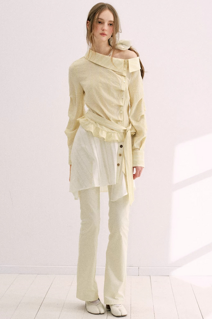 Creamy Yellow Striped Ruffled Top