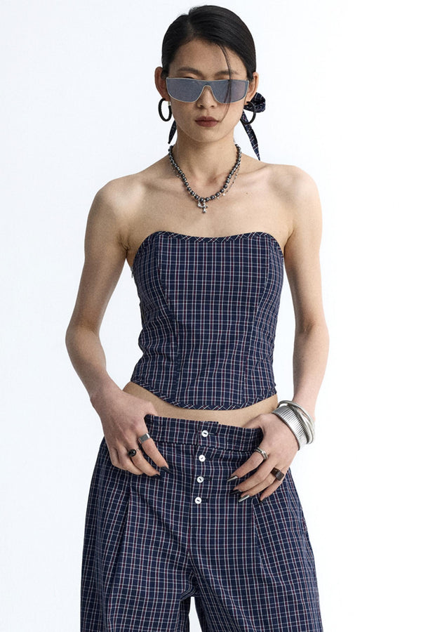 Blue Plaid Summer Pants Set-Up