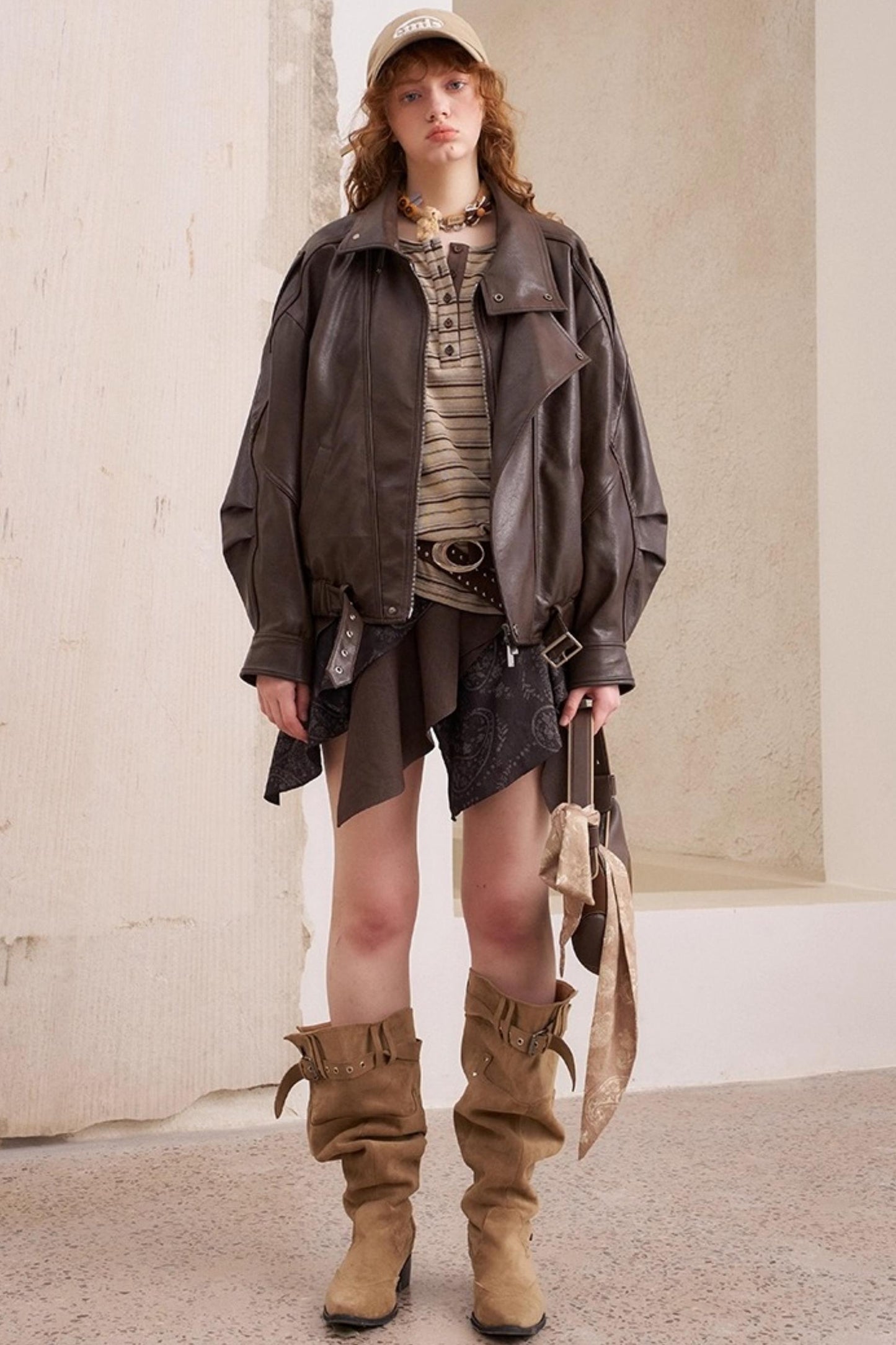 Vintage Brown Striped Loose T-Shirt