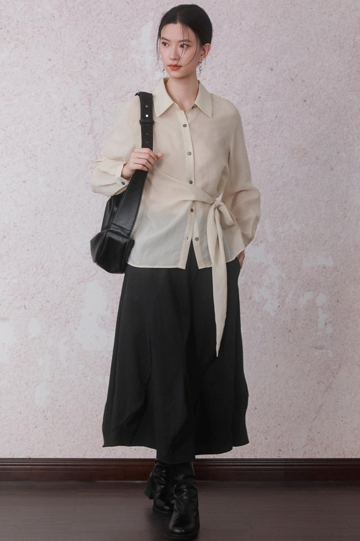 Apricot Color Strap Wrap Shirt