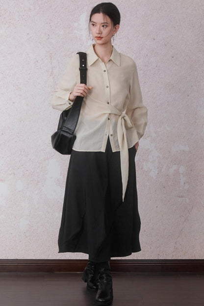 Apricot Color Strap Wrap Shirt