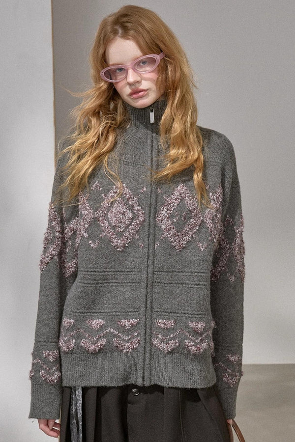 Diamond Pattern Knitted Cardigan Jacket