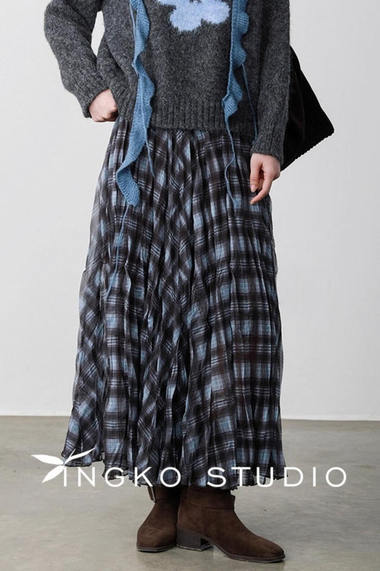 Blue Plaid Gauze Skirt