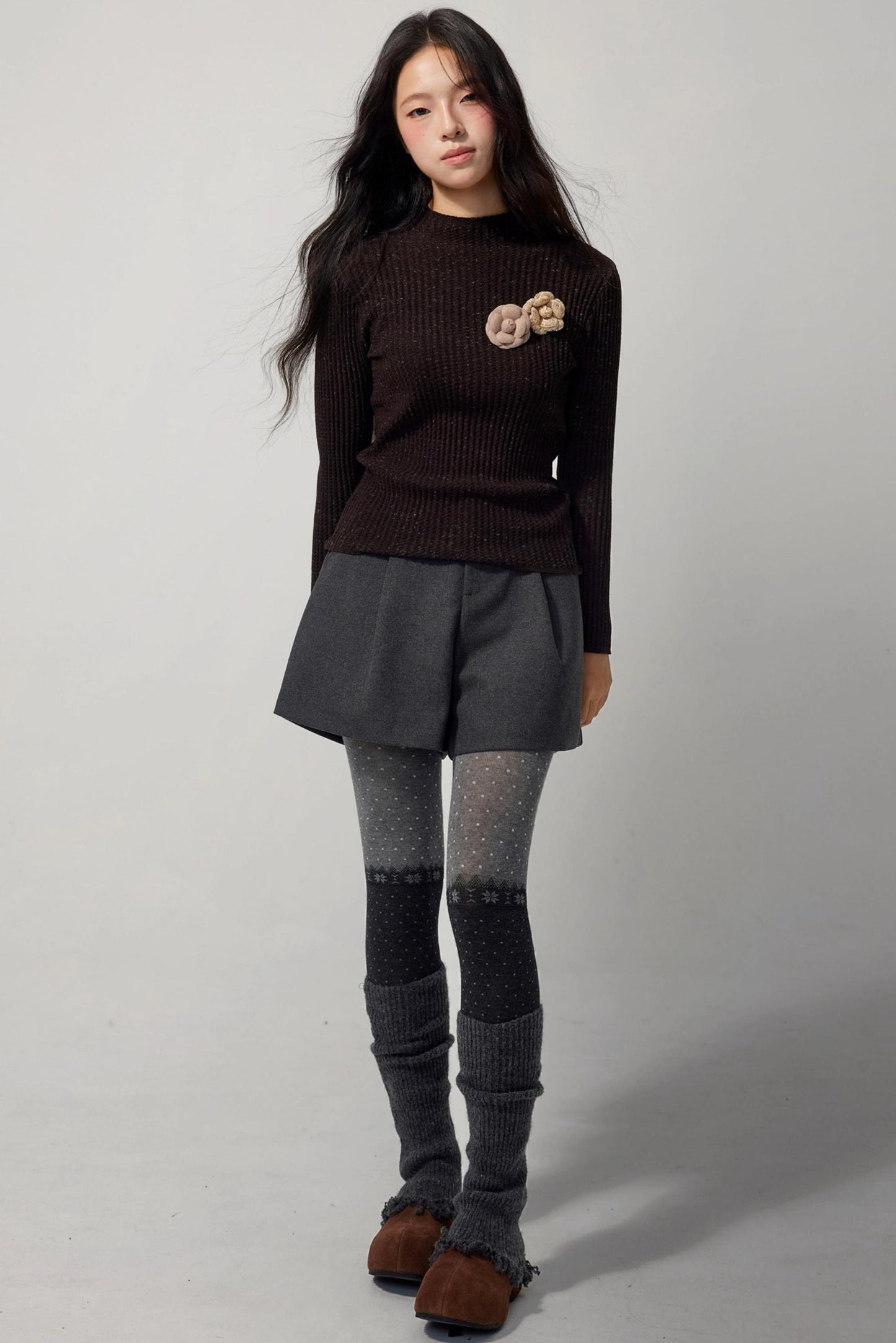 Detachable Corsage Turtleneck Sweater