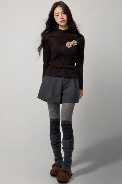 Detachable Corsage Turtleneck Sweater