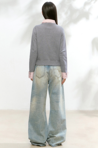 Knit Contrasting Sweater Skirt Set-Up