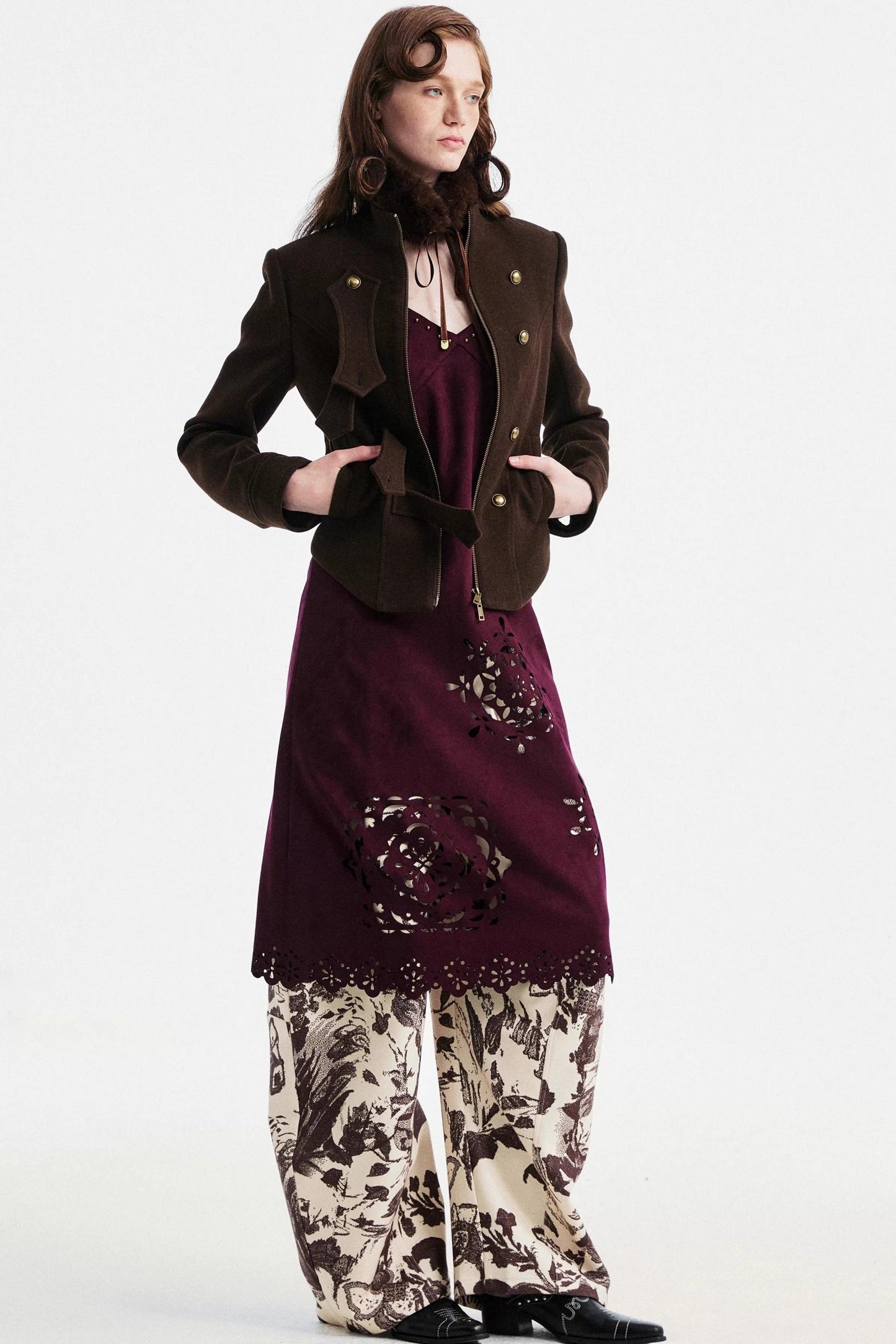 Beige Floral Scimitar Pants