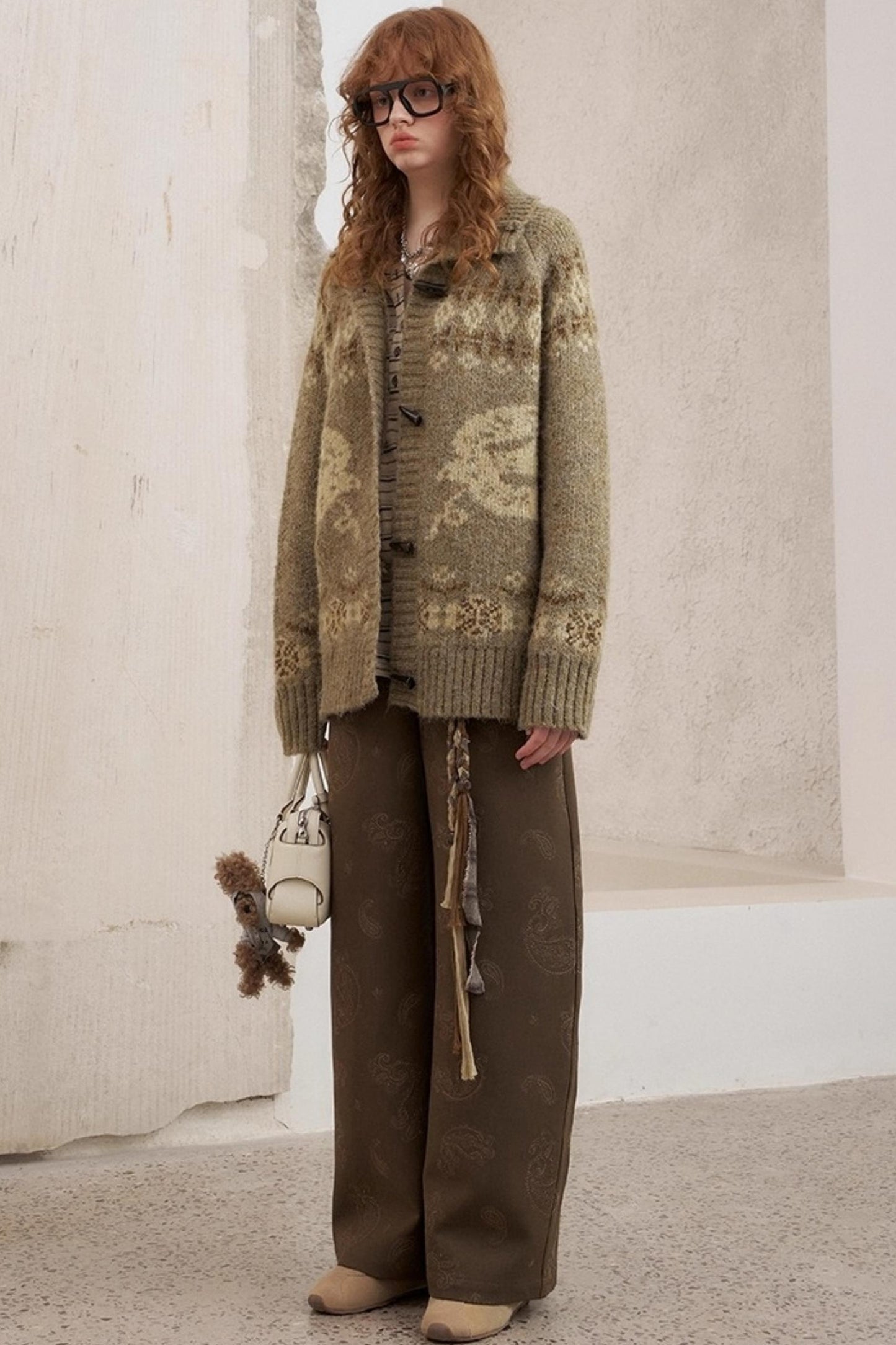 Bird Horn Buckle Loose Warm Cardigan