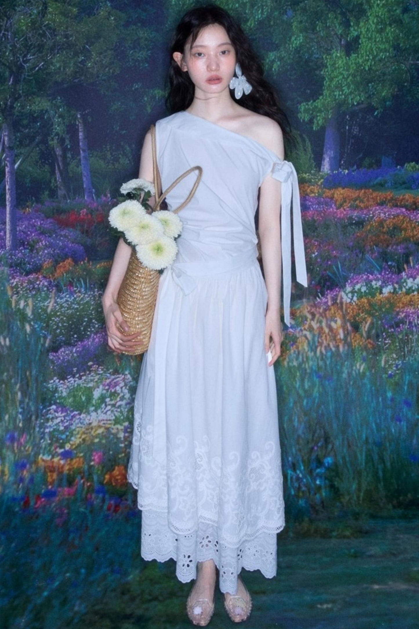 Sunshine Island Tencel Lace-Up Cinched Waist Dress