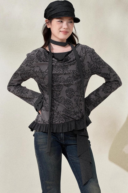 Swing Collar Ruffled Floral Lace Top