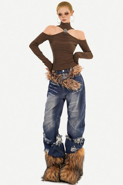 Black Off-Shoulder Halter Top